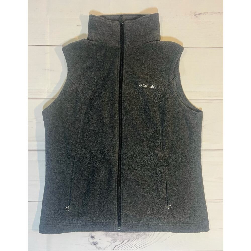 Columbia Fleece Sleeveless Vest Grey Full Zip Pockets‎ Women's Size Medium EUC